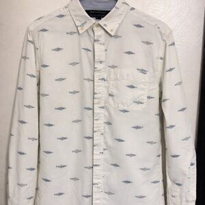 Tommy Hilfiger White Shirt with Blue Fish Pattern